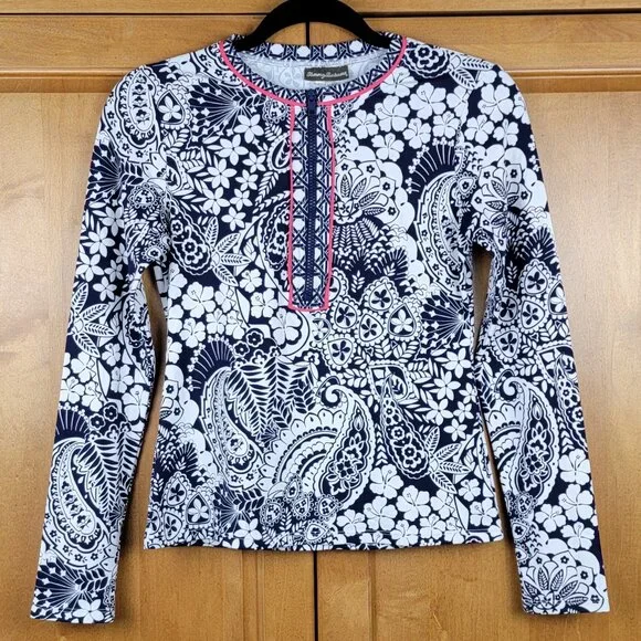Tommy Bahama Paisley Paradise Navy & White Half Zip Rash Guard Swim Shirt - XS - Picture 2 of 10